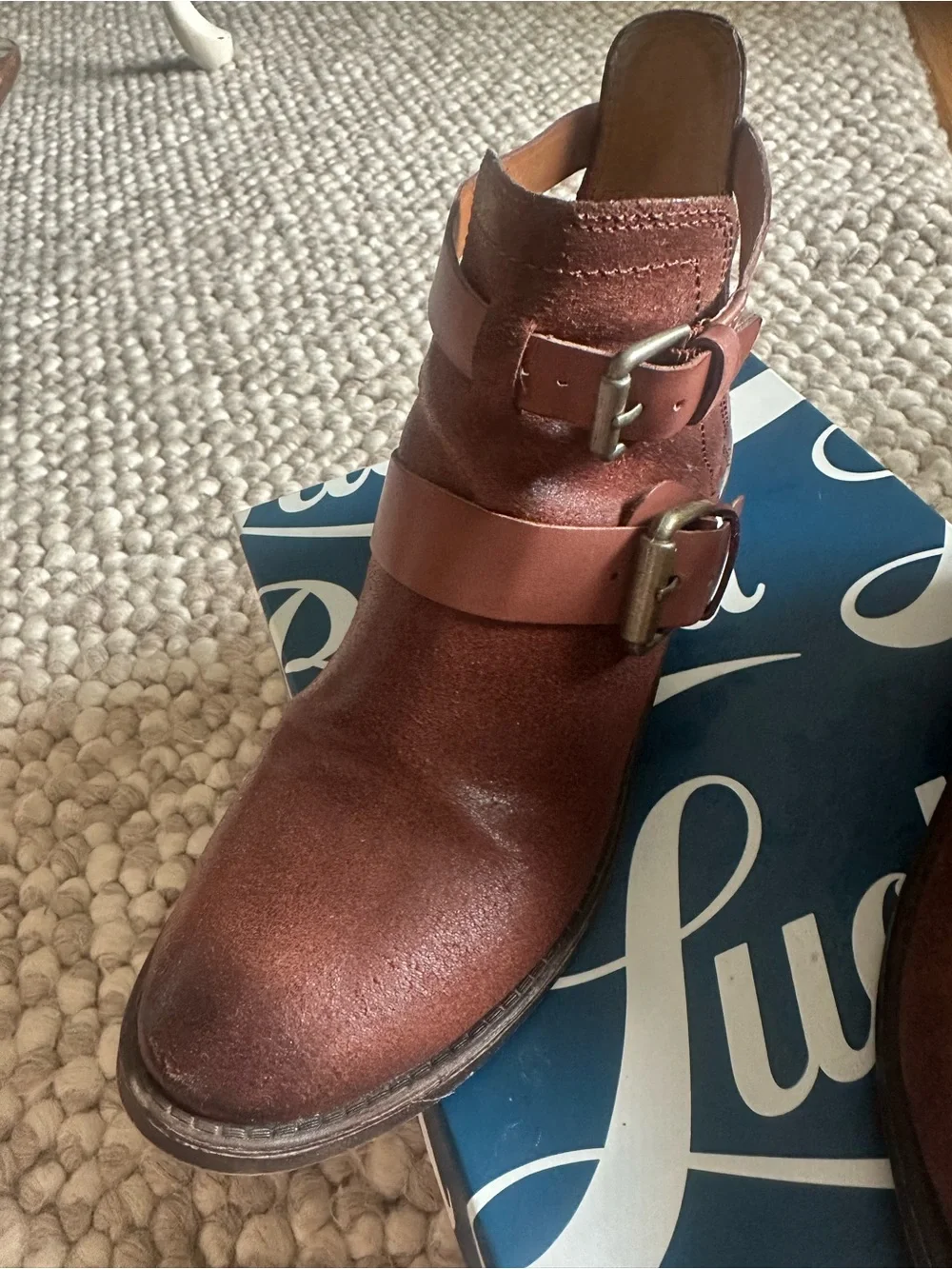 Lucky Brand Women's Rustic Brown Leather Buckle Ankle Boots